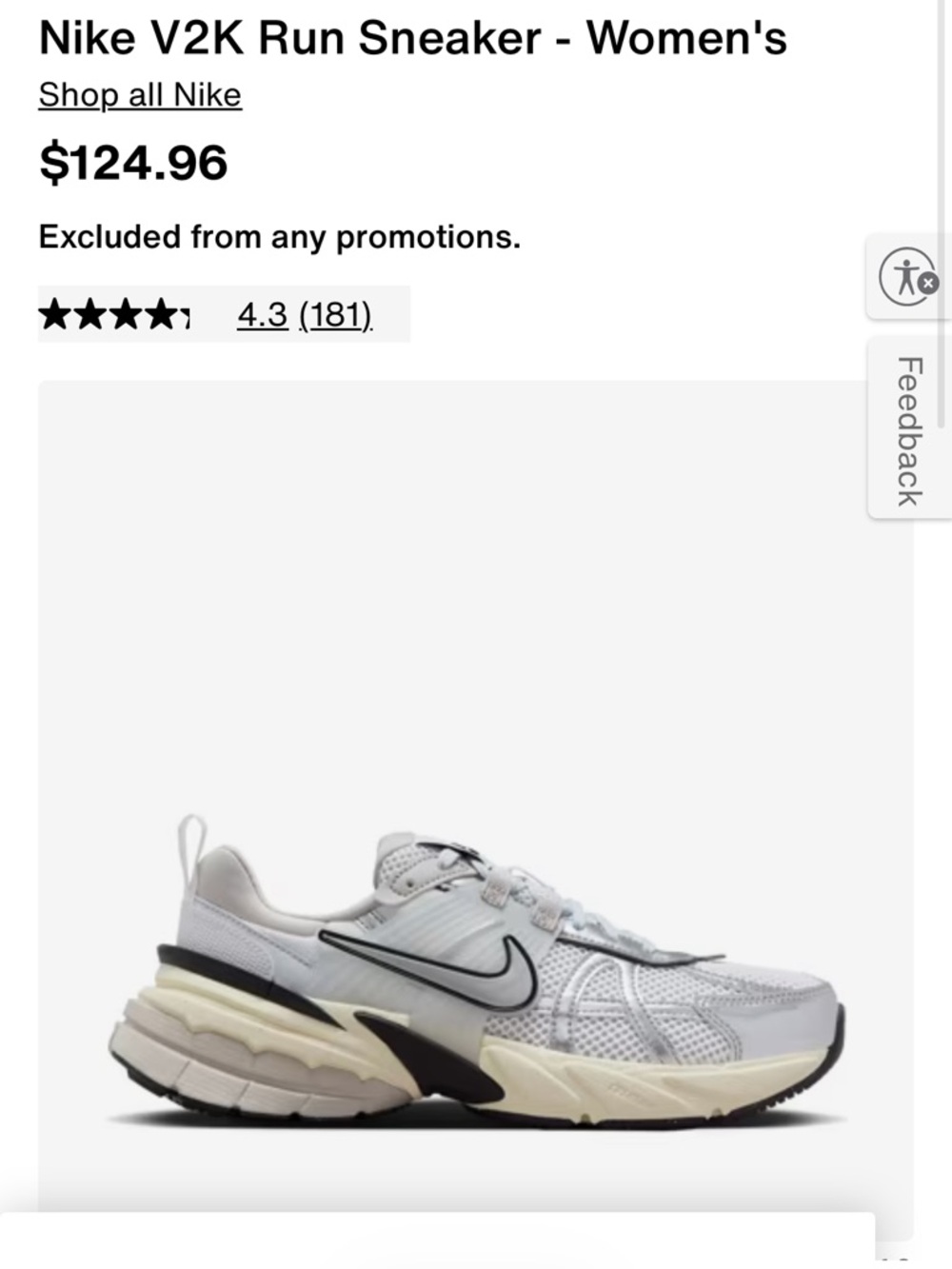 Nike Women's V2K Run Sneaker - White, Gray, Cream